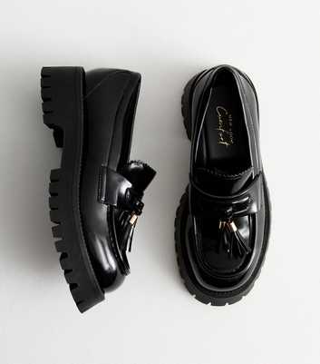 Black Leather-Look Chunky Tassel Loafers