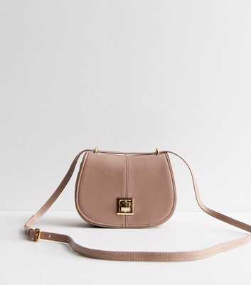 Mink Leather-Look Twist Lock Saddle Bag