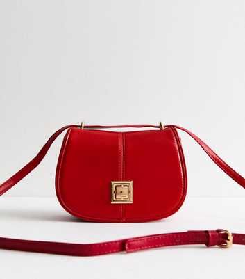 Red Leather-Look Twist Lock Saddle Bag