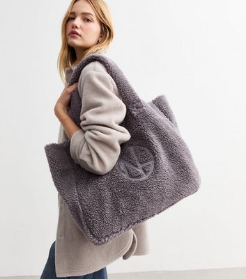 Mauve Oversized Borg Tote Bag New Look