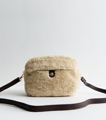 Cream Borg Camera Crossbody Bag New Look