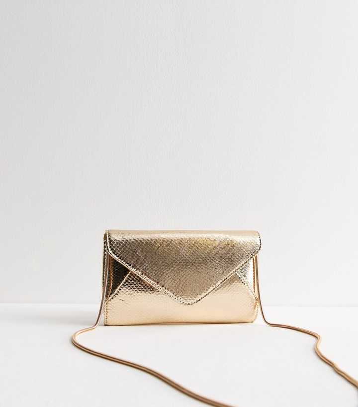 Gold Snakeskin Effect Cross Body Clutch Bag