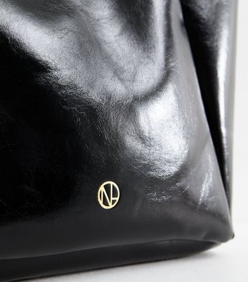 Black Leather-Look Folded Seam Tote Bag New Look