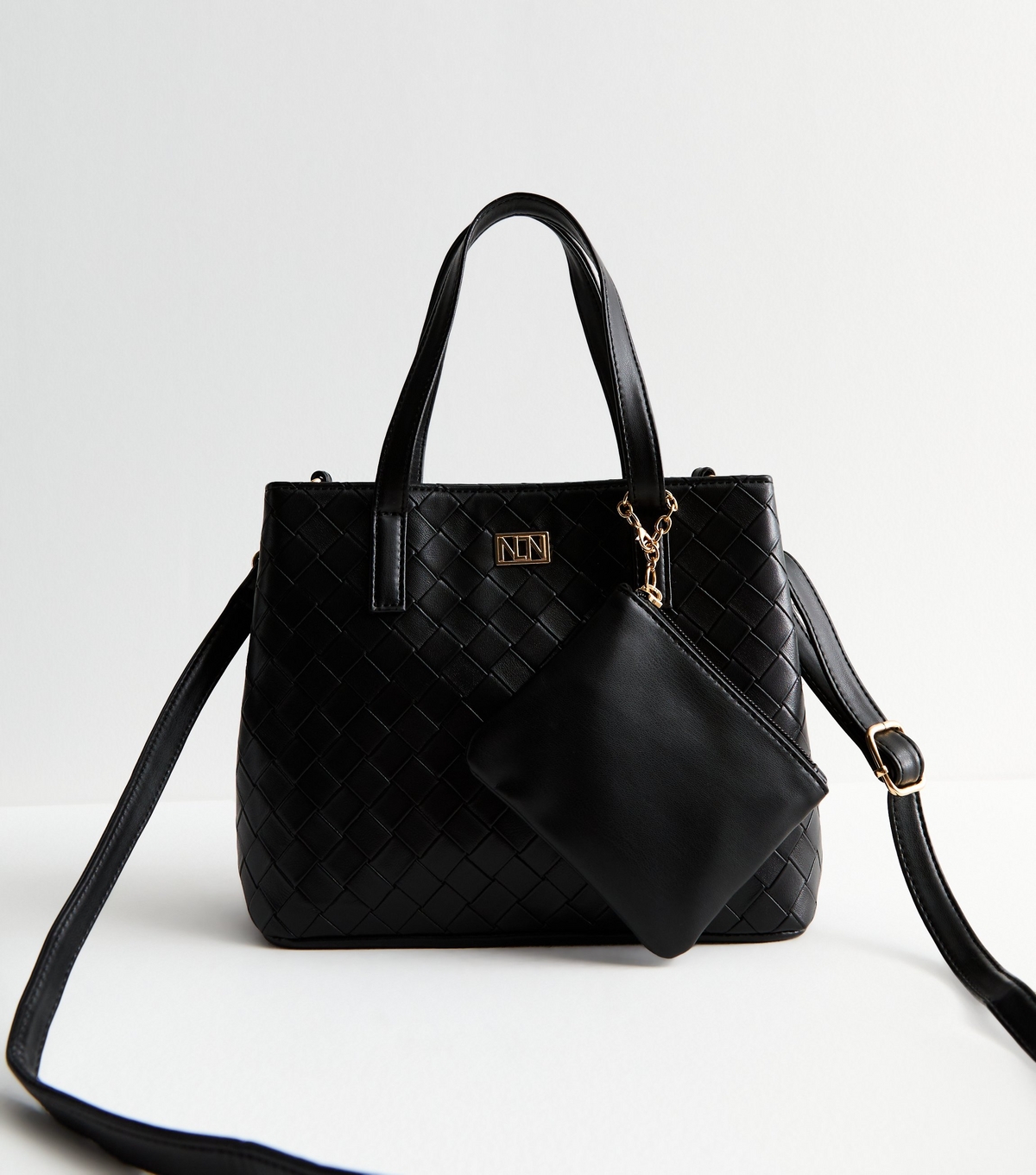 Black Leather-Look Woven Cross Body Bag New Look