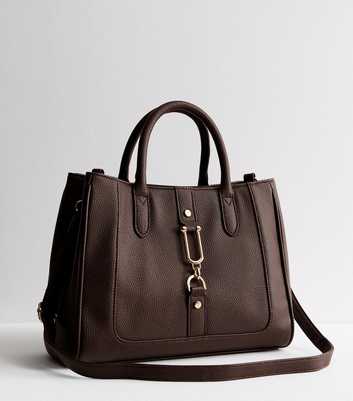 Brown Link Buckle Tote Bag