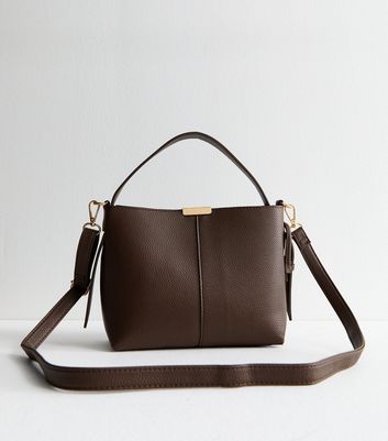 Brown Leather Look Buckle Strap Bucket Bag New Look