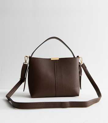 Brown Leather Look Buckle Strap Bucket Bag