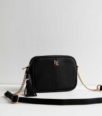 Black Leather Look Crossbody Camera Bag