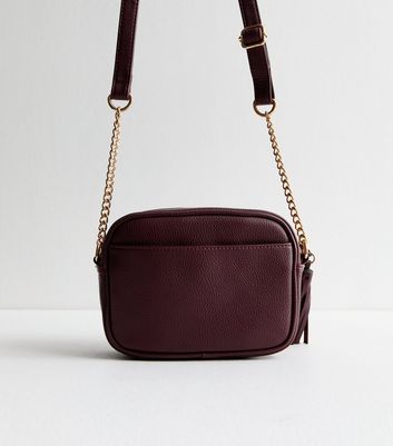 Burgundy Leather Look Crossbody Camera Bag New Look