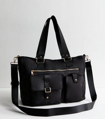 Black Multi Pocket Tote Bag New Look