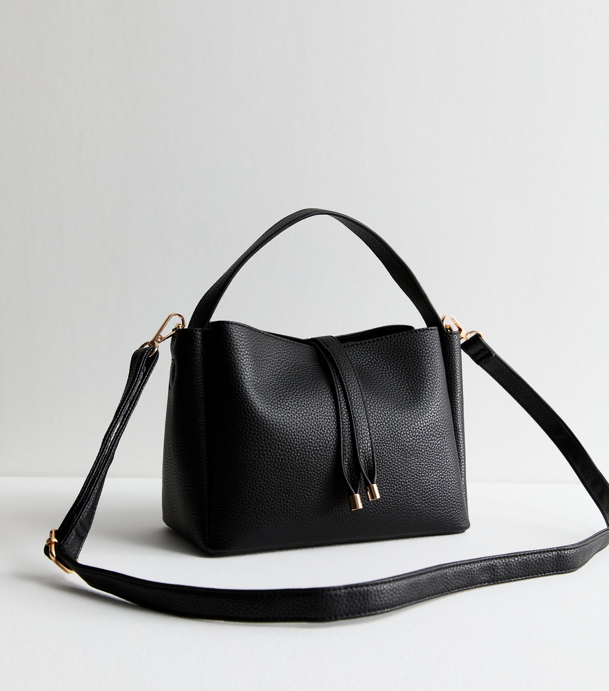 Black Leather Look Crossbody Bucket Bag Vegan New Look