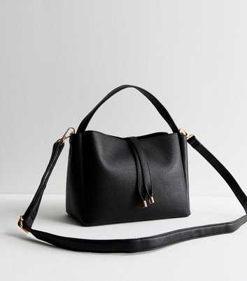 Black Leather Look Crossbody Bucket Bag