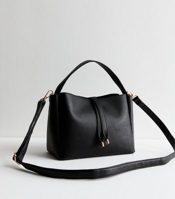 Black Leather Look Crossbody Bucket Bag New Look