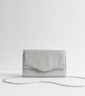 Silver Glittered Envelope Clutch