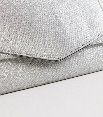 Silver Glittered Envelope Clutch New Look