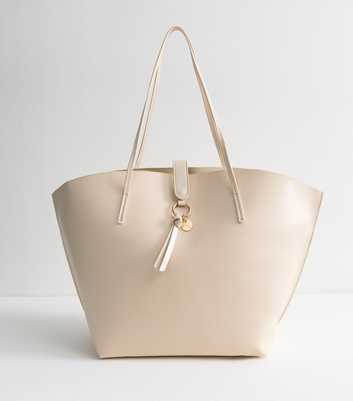 Cream Faux Leather Winged Tote Bag