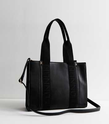 Black Webbed Strap Boxy Tote Bag