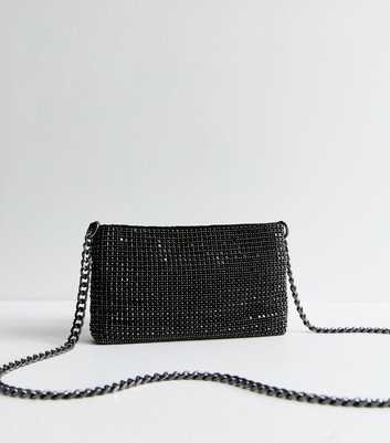 Black Bead Embellished Zip Clutch Bag