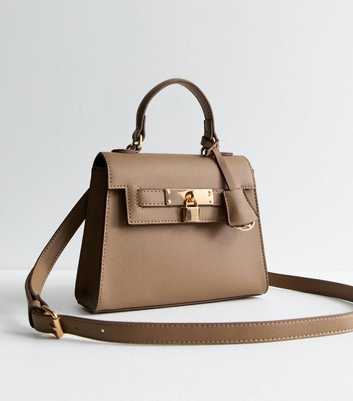 Mink Leather-Look Top Handle Crossbody Bag