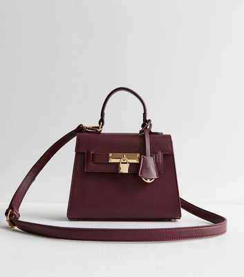 Burgundy Leather-Look Top Handle Crossbody Bag