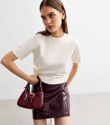 Burgundy Leather-Look Buckle Crossbody Mini Bag New Look