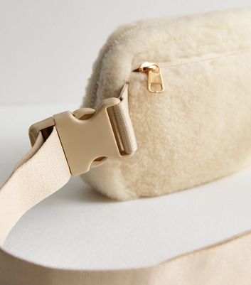 Cream Borg Zipped Bumbag New Look