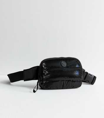 Black High Shine Padded Belt Bag 