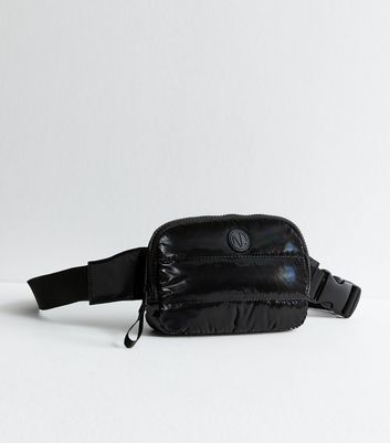 Black High Shine Padded Belt Bag New Look