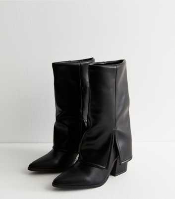 Truffle Black Folded Leather-Look Boots