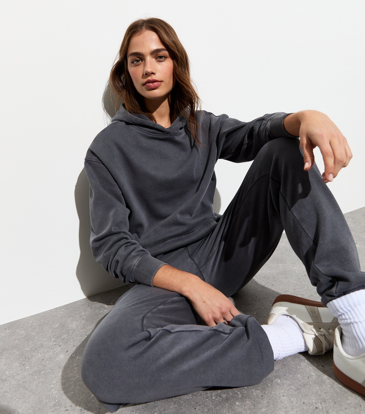 Women's Grey Acid Wash Soft Joggers New Look