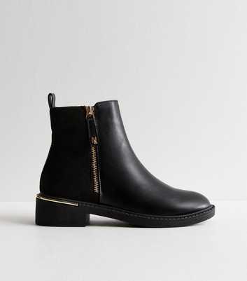 Black Faux Leather Panel Side Zip Ankle Boots