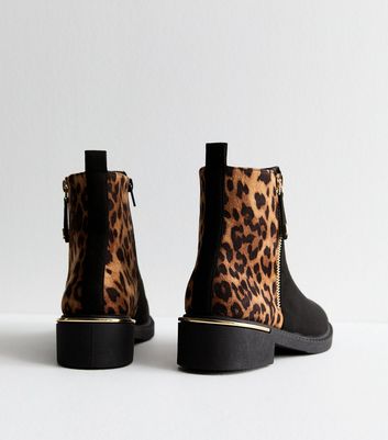 Brown Suedette Leopard Print Mix Ankle Boots New Look