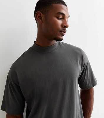 Grey Cotton High Neck T-Shirt