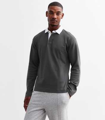 Oversized Grey Cotton Blend Rugby Shirt