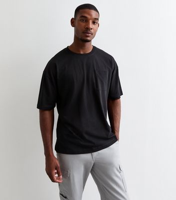 Black Oversized Heavyweight Cotton Chest Pocket T-Shirt | New Look