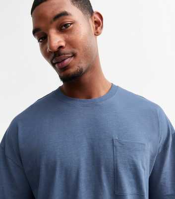 Blue Oversized Heavyweight Cotton Chest Pocket T-Shirt