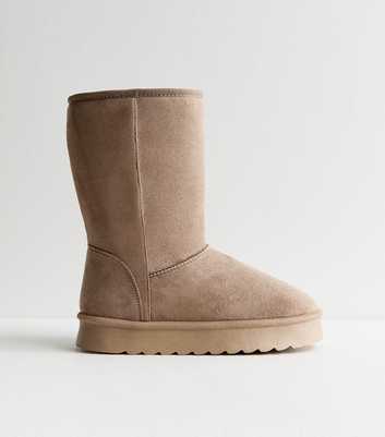 Light Brown Suedette Faux Fur Lined Boots