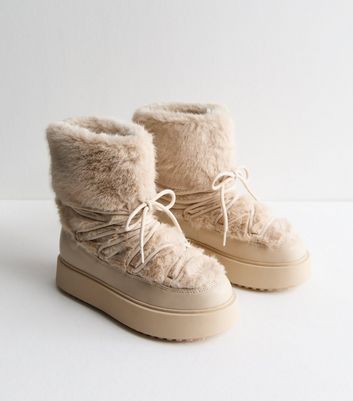 Off White Faux Fur Lined Boots New Look Vegan