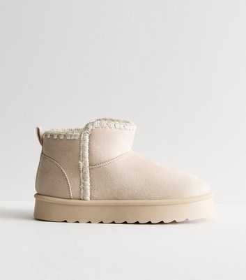 Wide Fit Off White Faux Fur Lined Ankle Boots