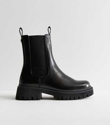 Black Leather-Look Chunky Chelsea Ankle Boots