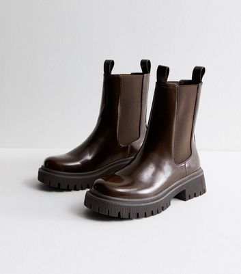 Brown chunky chelsea boots best sale