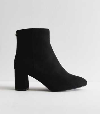 Wide Fit Black Suede Effect Heel Ankle Boot