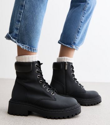 Black Leather-Look Lace Up Boots New Look Vegan