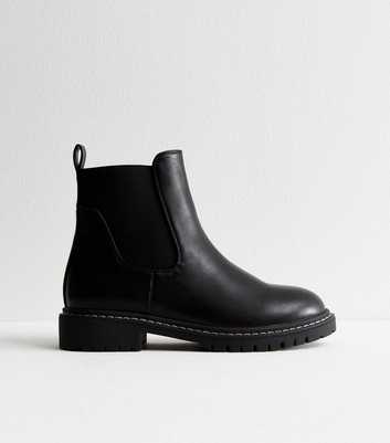 Black Leather-Look Chunky Chelsea Boots