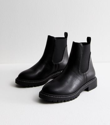 Black Leather Look Chunky Chelsea Boots New Look