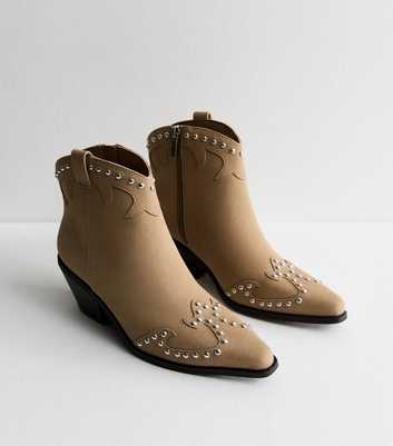 Tan Studded Western Ankle Boots