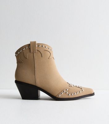 Tan Studded Western Ankle Boots New Look