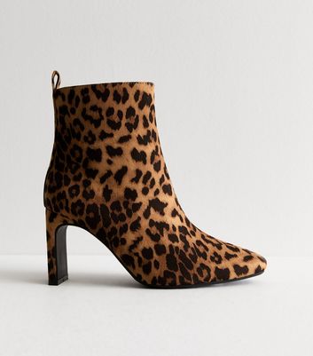 Stone Animal Print Heel Ankle Boots New Look