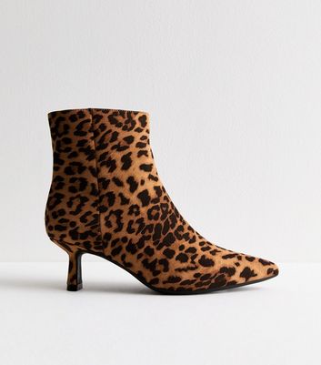 Stone Animal Print Heel Ankle Boots New Look