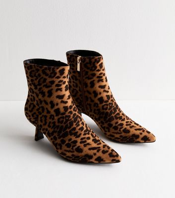 Stone Animal Print Heel Ankle Boots New Look